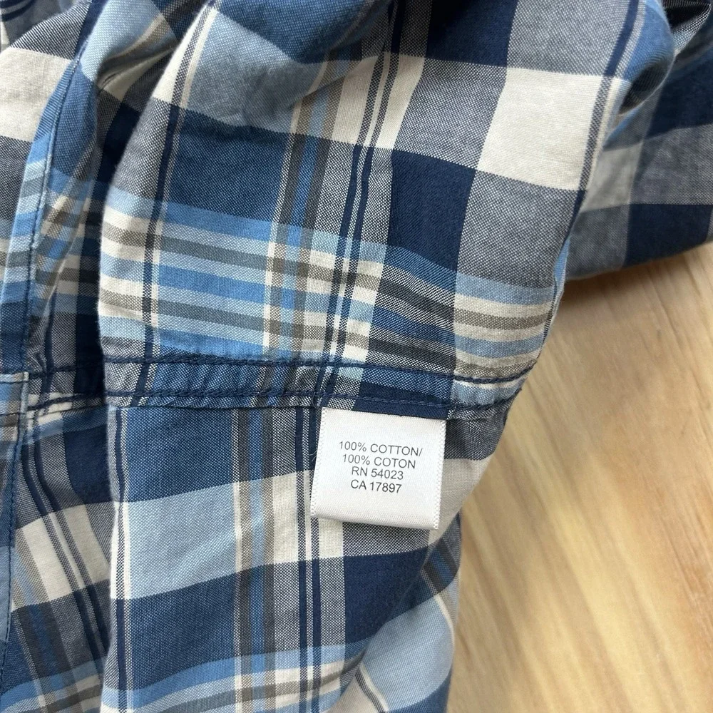 Banana Republic Shirt Men's Size 2XL Plaid Button Down Long Sleeve Cotton Blue